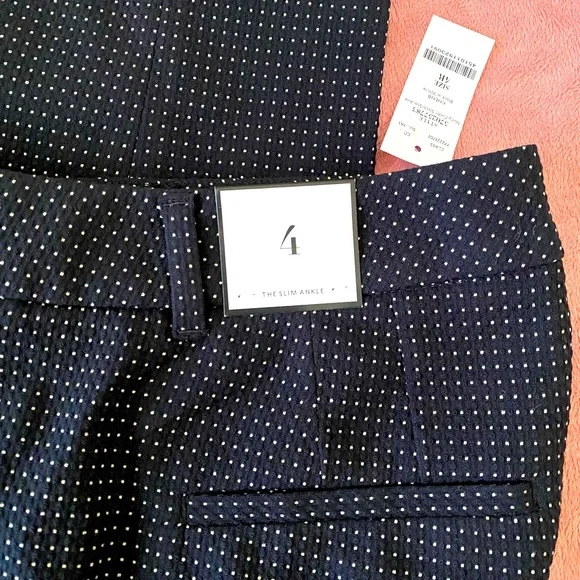 NWT White House Black Market Comfort Stretch Slim Ankle Pants Black White Dots - Picture 2 of 9
